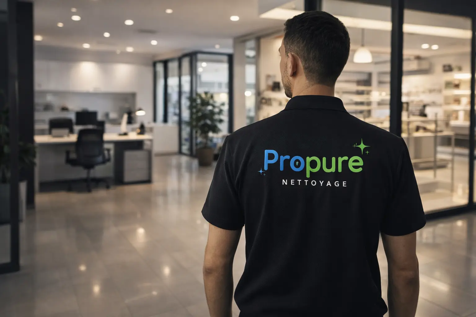 Technicien Propure Nettoyage en intervention dans un open space à Meximieux, Ain