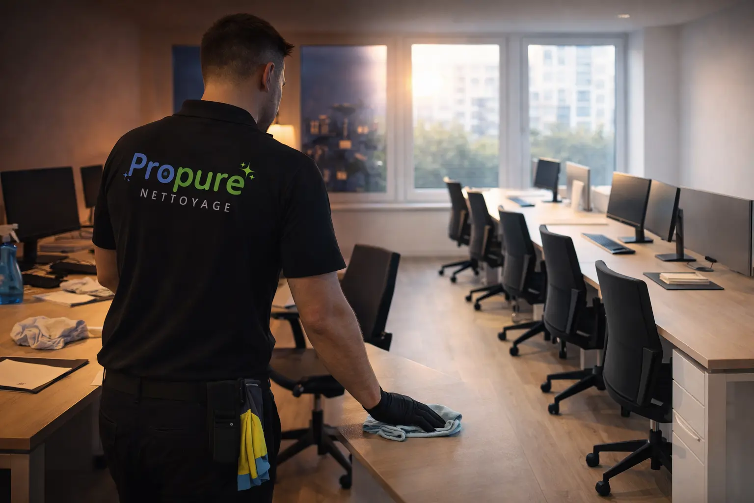 Nettoyage d'un open space en soirée par Propure Nettoyage à Meximieux